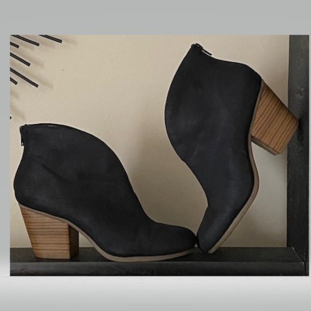 Black Ankle Booties with Heel Zipper